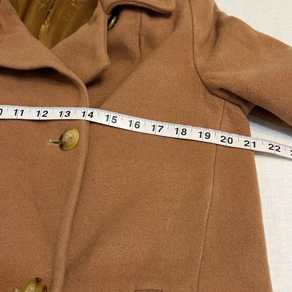 Bill Blass Women's Pea Coat Tan Wool with Cashmere Blend Double Beaded Size M - Picture 8 of 14